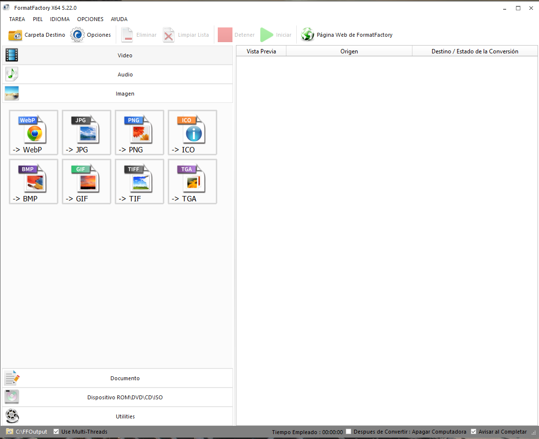 Format Factory 5.22.0.0 running on Windows — the Image conversion panel